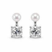 Pearl and Cushion Cut CZ Silver Drop Earrings for Women