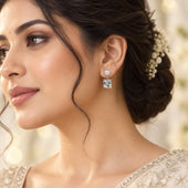 Pearl and Cushion Cut CZ Silver Drop Earrings for Women