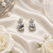 Pearl and Cushion Cut CZ Silver Drop Earrings for Women
