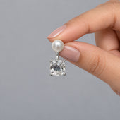 Pearl and Cushion Cut CZ Silver Drop Earrings for Women