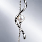 Silver Wavy Ribbon Pearl Long Tassel Drop Earrings for Women