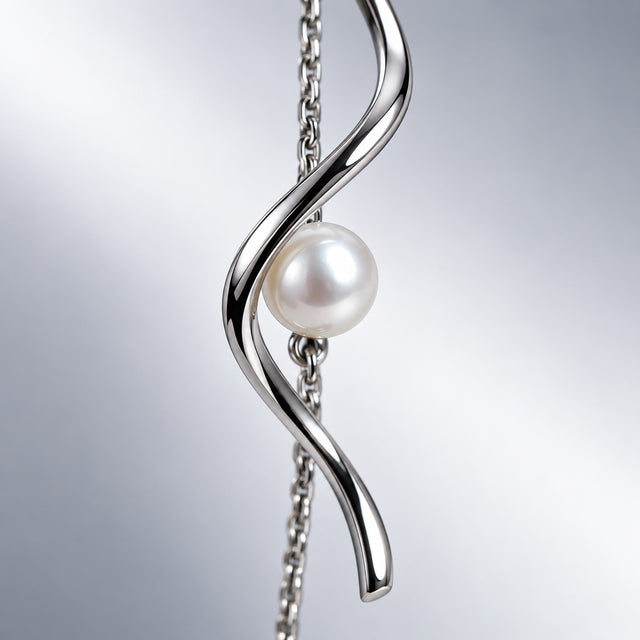 Silver Wavy Ribbon Pearl Long Tassel Drop Earrings for Women