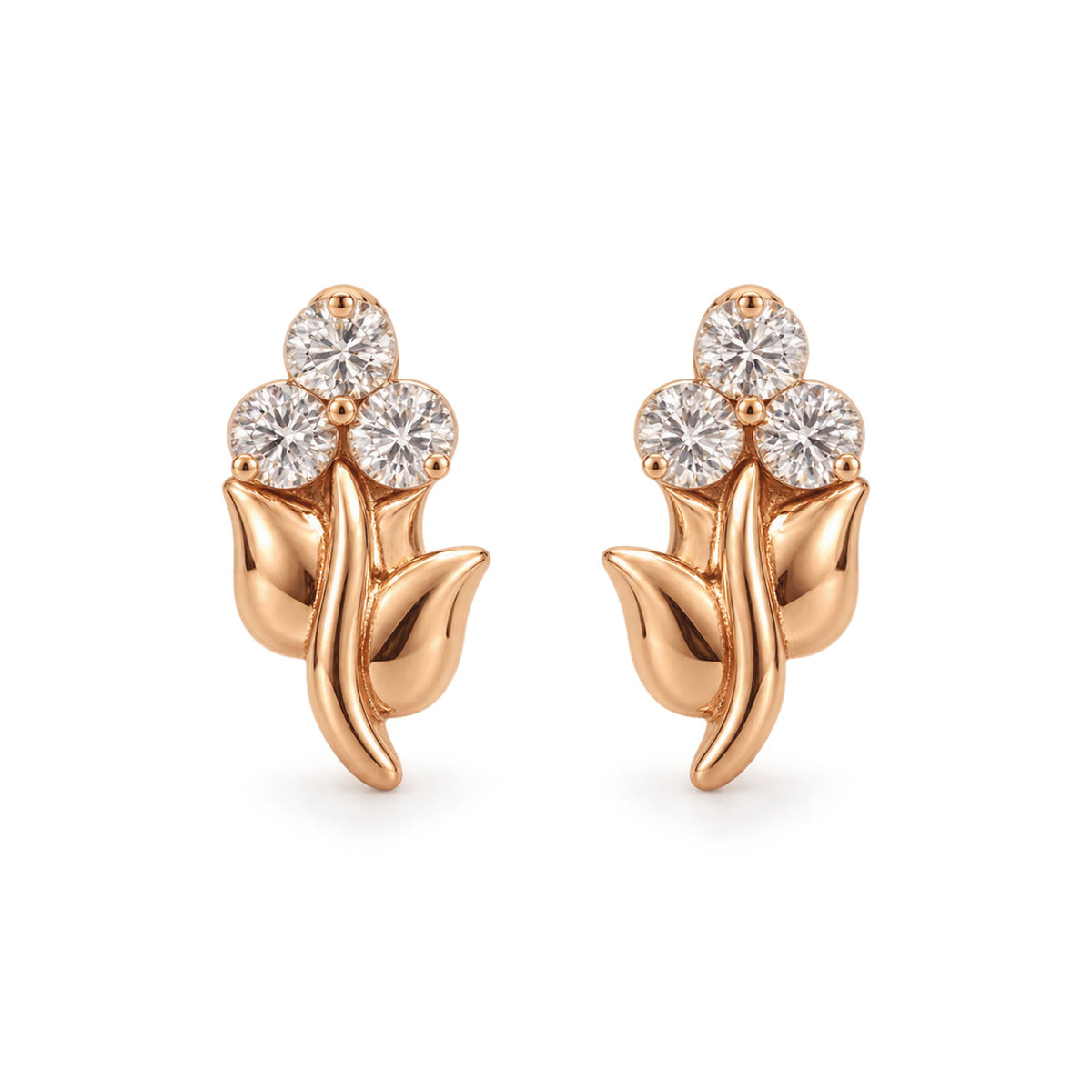 Rose Gold Tulip CZ Cluster Stud Earrings