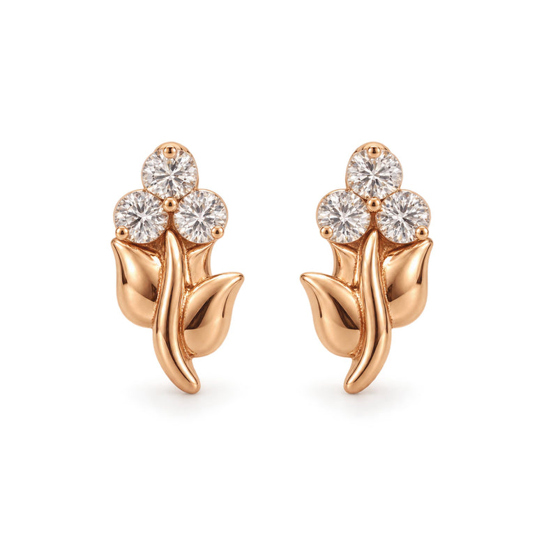Rose Gold Tulip CZ Cluster Stud Earrings