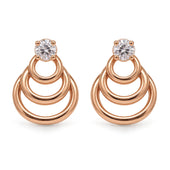 Rose Gold Triple Ring CZ Stud Earrings