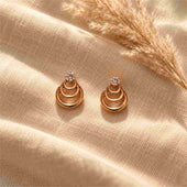 Rose Gold Triple Ring CZ Stud Earrings