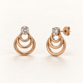 Rose Gold Triple Ring CZ Stud Earrings