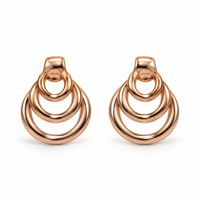 Rose Gold Triple Ring Knot Stud Earrings