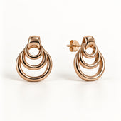 Rose Gold Triple Ring Knot Stud Earrings