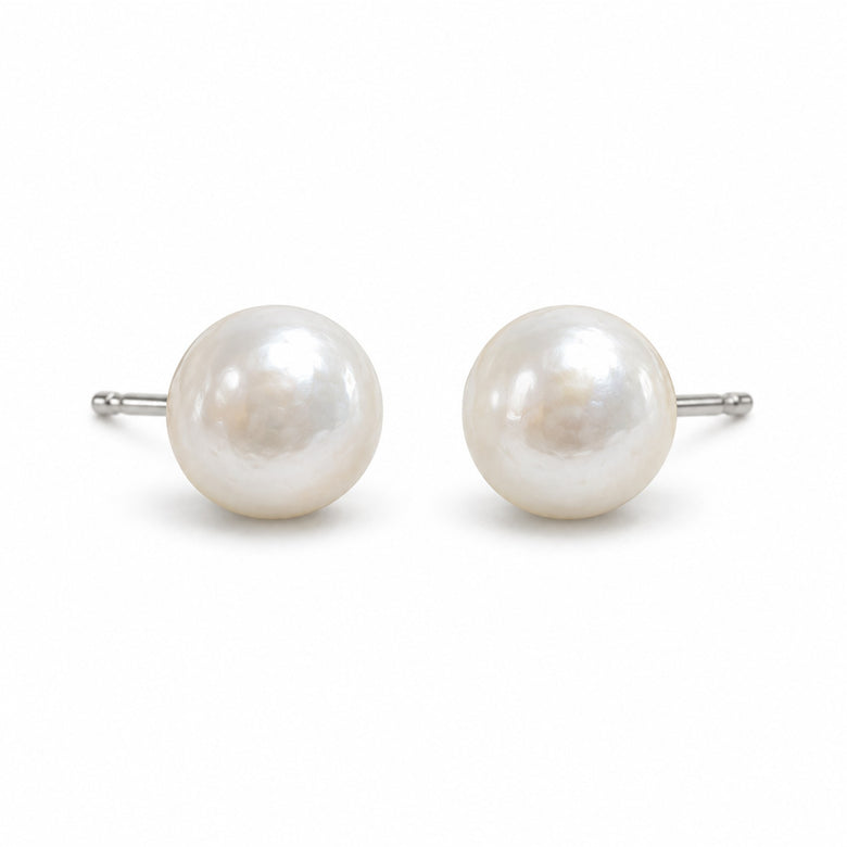 Silver Pearl Stud Earrings