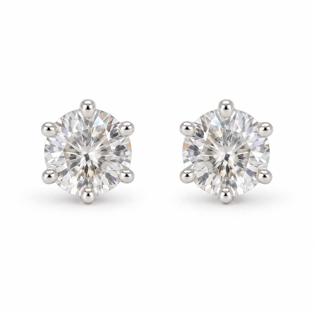 Silver Solitaire CZ Stud Earrings