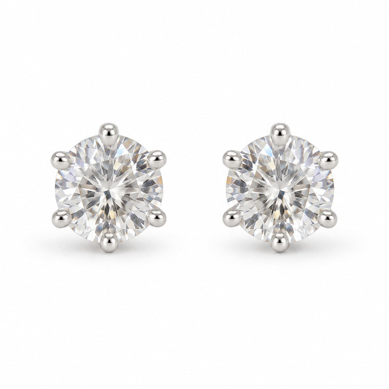 Silver Solitaire CZ Stud Earrings