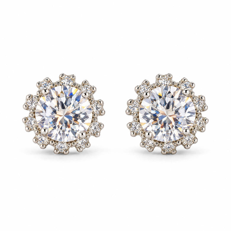 Silver CZ Halo Stud Earrings