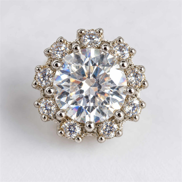 Silver CZ Halo Stud Earrings