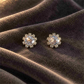 Silver CZ Halo Stud Earrings