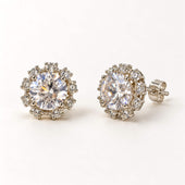 Silver CZ Halo Stud Earrings