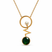 Gold Pearl Heartbeat Green Stone Necklace