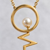 Gold Pearl Heartbeat Green Stone Necklace