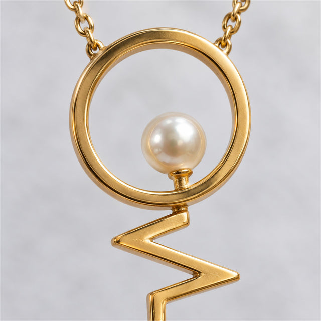 Gold Pearl Heartbeat Green Stone Necklace