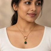 Gold Pearl Heartbeat Green Stone Necklace