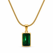 Gold Emerald Green Rectangle Pendant Necklace