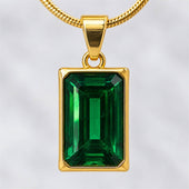 Gold Emerald Green Rectangle Pendant Necklace