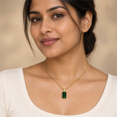 Gold Emerald Green Rectangle Pendant Necklace