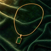 Gold Emerald Green Rectangle Pendant Necklace
