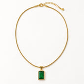 Gold Emerald Green Rectangle Pendant Necklace