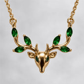 Gold Deer Head Green Stone Necklace