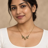 Gold Deer Head Green Stone Necklace