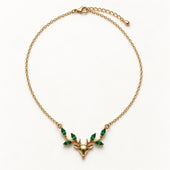 Gold Deer Head Green Stone Necklace