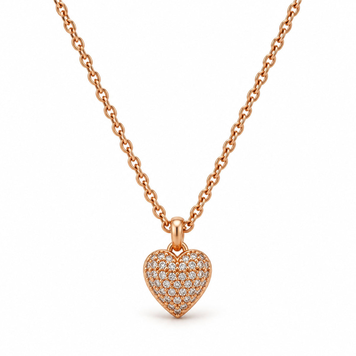 Rose Gold Pave CZ Heart Pendant Necklace