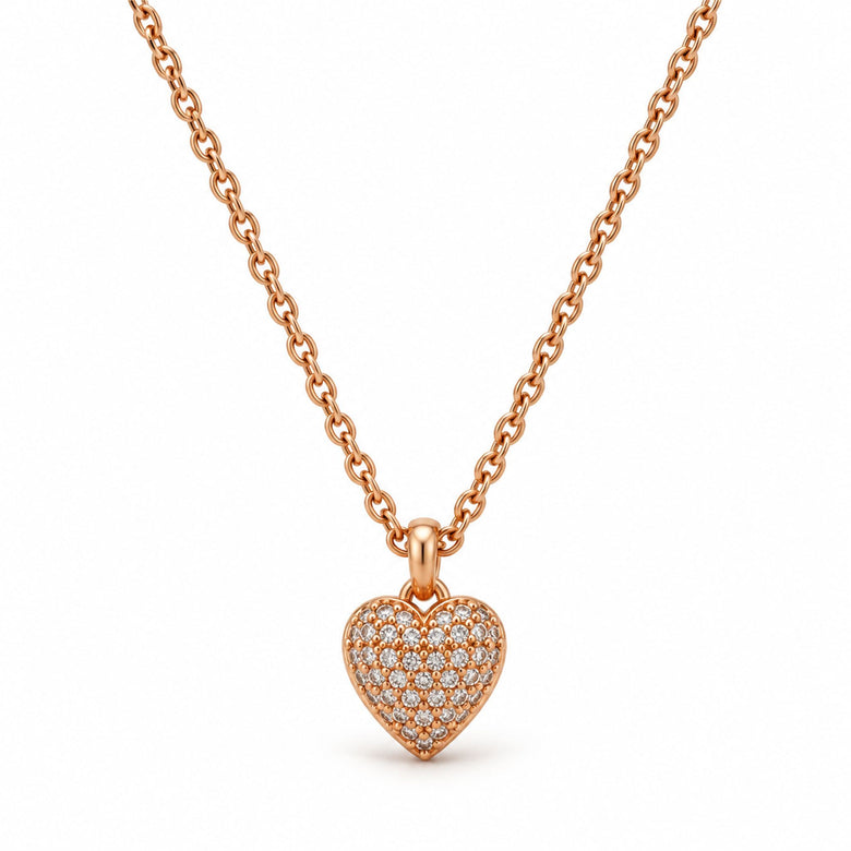 Rose Gold Pave CZ Heart Pendant Necklace
