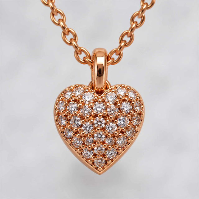Rose Gold Pave CZ Heart Pendant Necklace