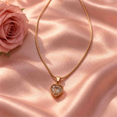 Rose Gold Heart CZ Solitaire Pendant Necklace
