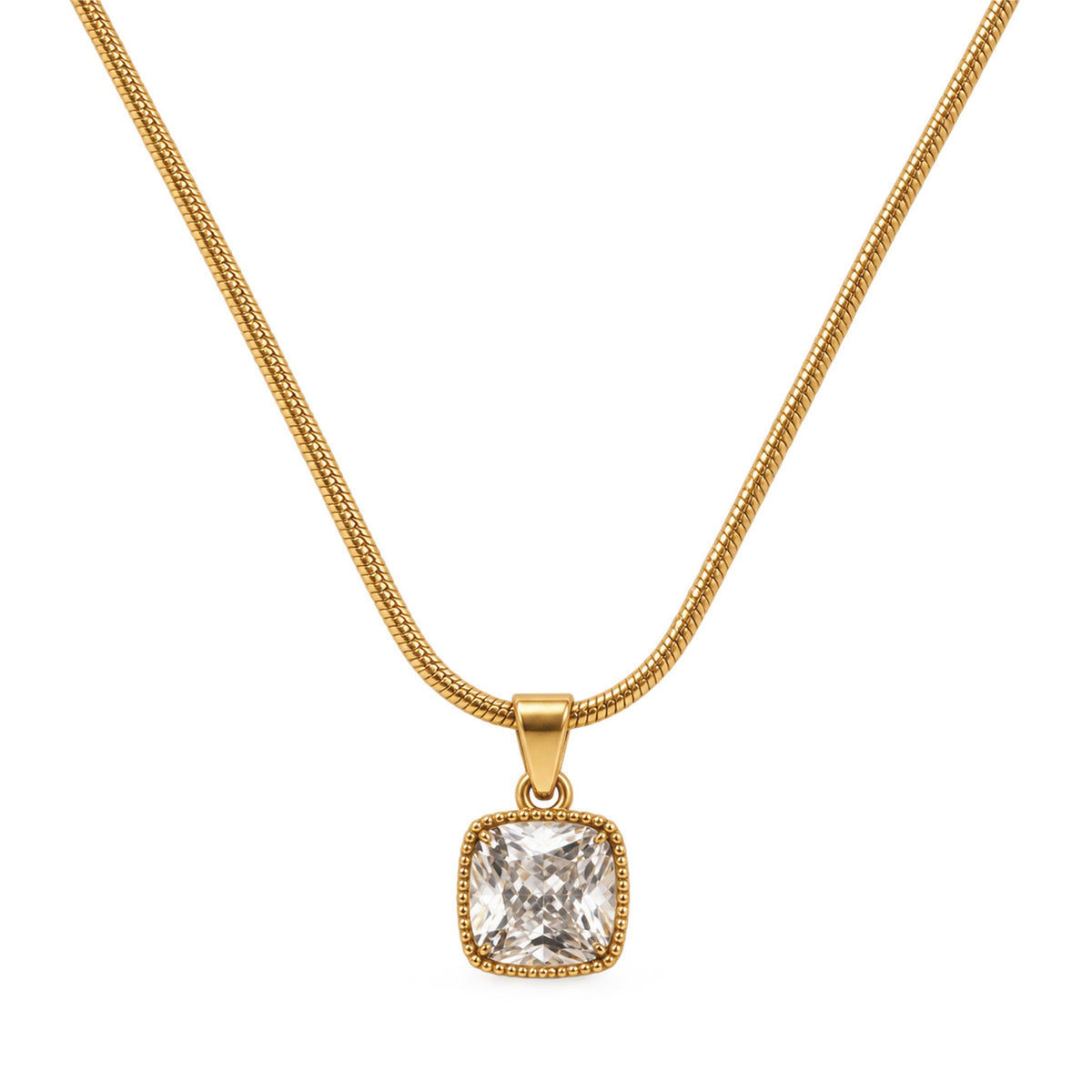 Gold Cushion CZ Solitaire Pendant Necklace