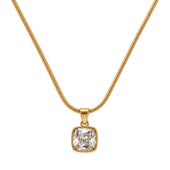 Gold Cushion CZ Solitaire Pendant Necklace