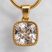 Gold Cushion CZ Solitaire Pendant Necklace