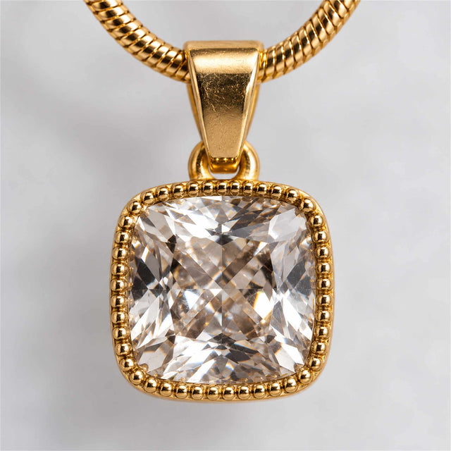 Gold Cushion CZ Solitaire Pendant Necklace