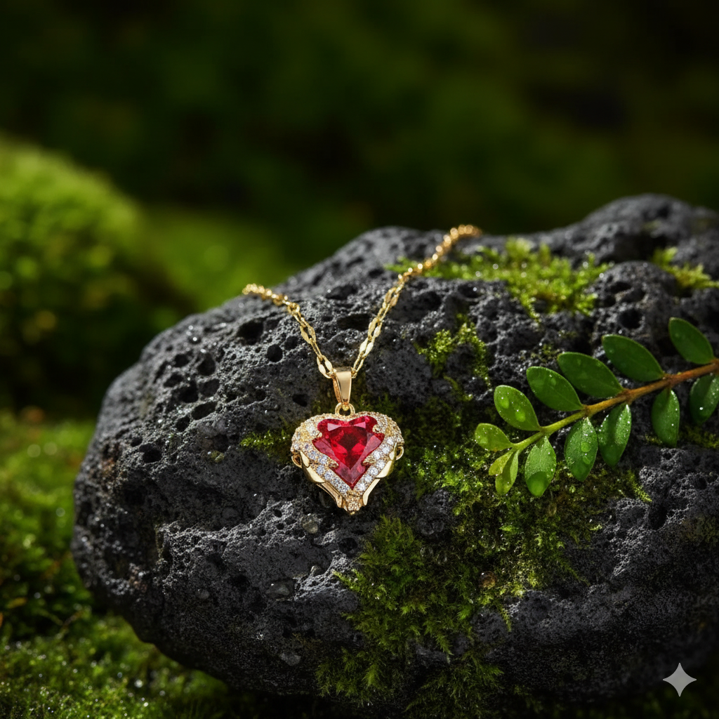 Divine Love Gold and -Plated Heart Crystal Necklace for Women