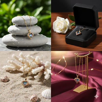 Divine Love Gold and -Plated Heart Crystal Necklace for Women