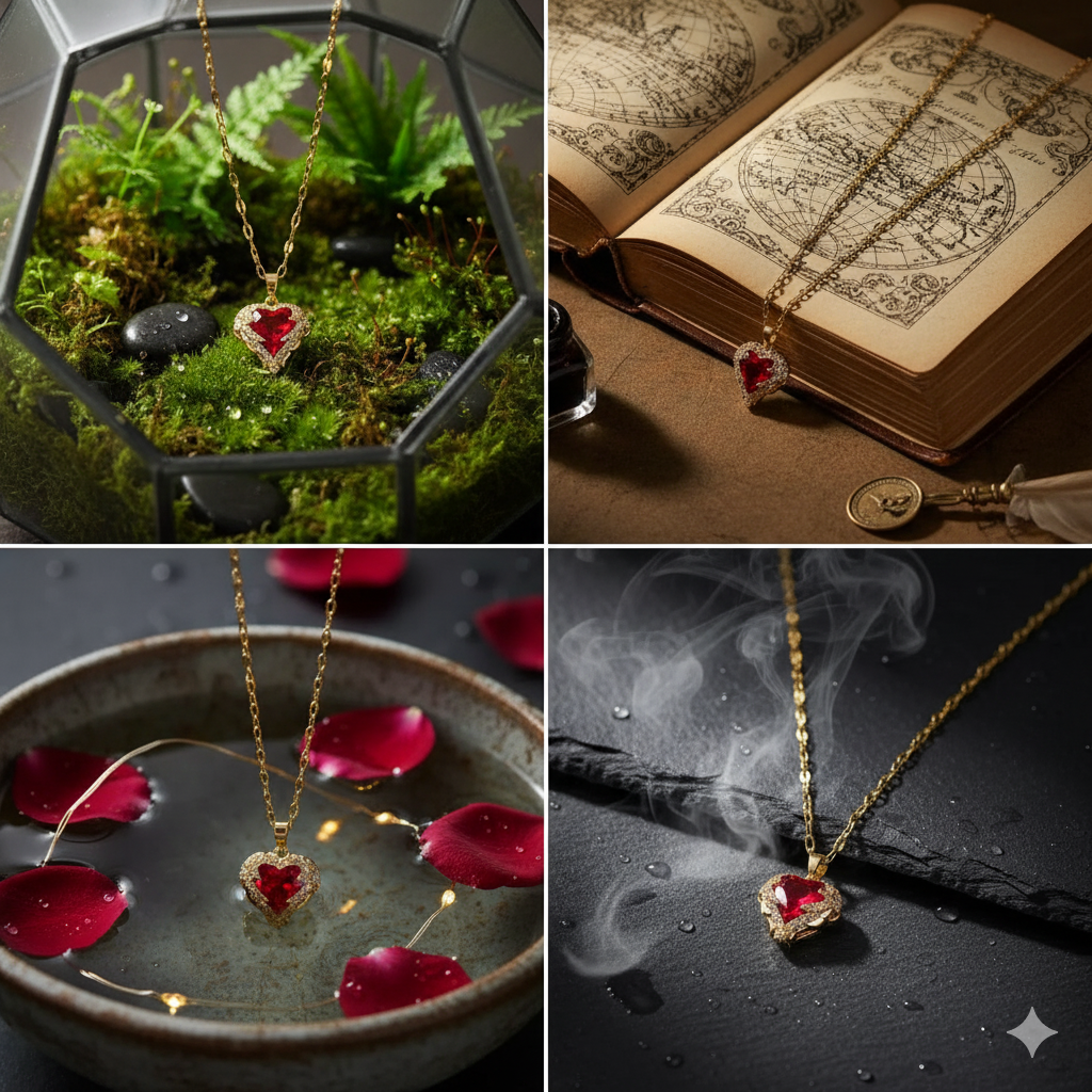 Divine Love Gold and -Plated Heart Crystal Necklace for Women