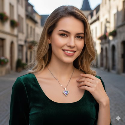 Divine Love Gold and -Plated Heart Crystal Necklace for Women