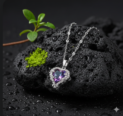 Divine Love Gold and -Plated Heart Crystal Necklace for Women