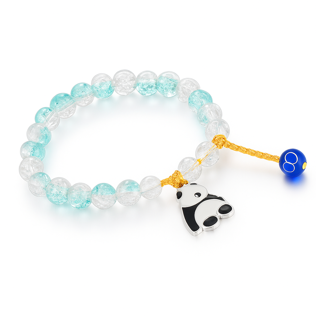 Blue Crystal Beaded Bracelet with Panda Charm – Elegant Handmade Stretch Bracelet for Women