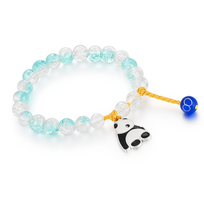 Blue Crystal Beaded Bracelet with Panda Charm – Elegant Handmade Stretch Bracelet for Women