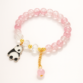 Crystal Bead Bracelet with Panda Charm & Gold Chain Drop