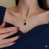 Luxurious Emerald & Gold-Plated Jewelry Set | Imitation Necklace, Earrings & Ring
