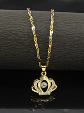 Gold Finish Crown Crystal Pendant Necklace for Women | Elegant Royal Design Jewellery
